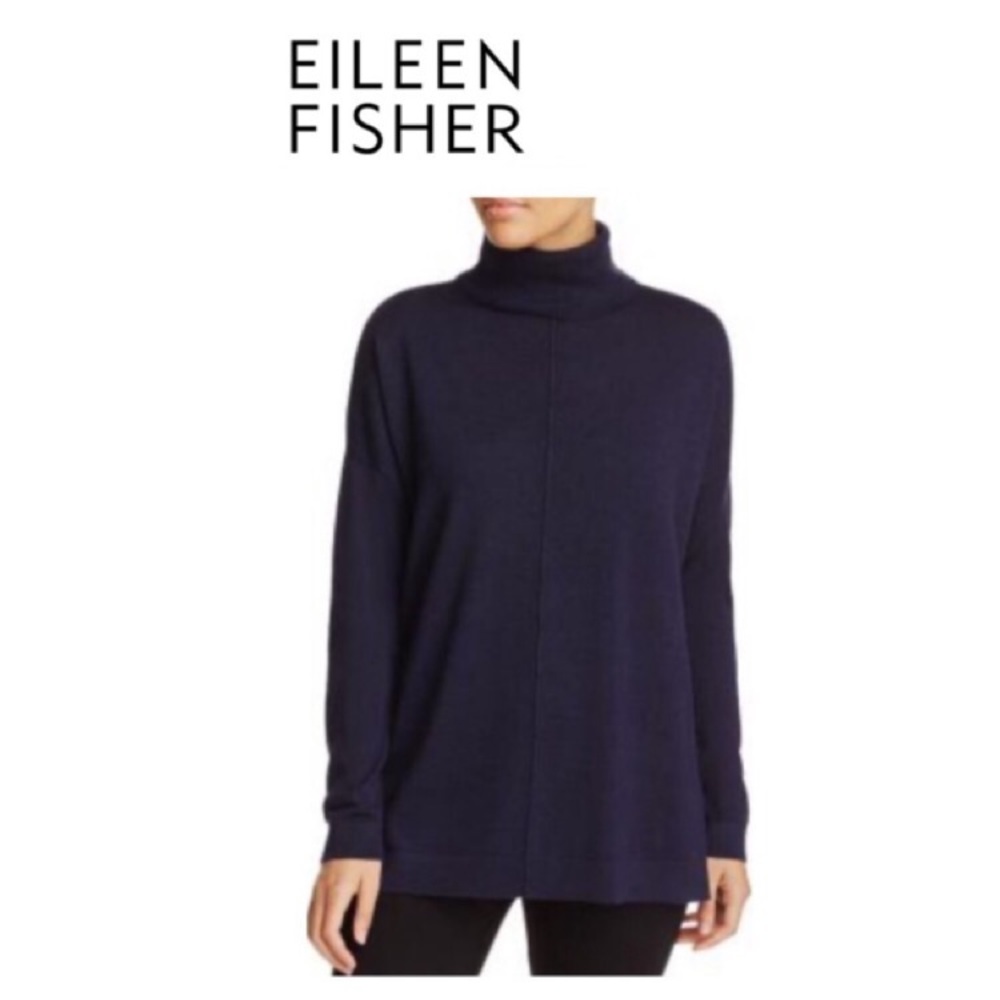 Eileen Fisher 100% Merino Wool Navy oversized Tunic size XS